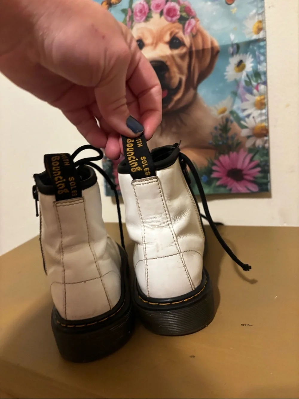 Dr. Martens White and Black Lace-Up Kids Boots